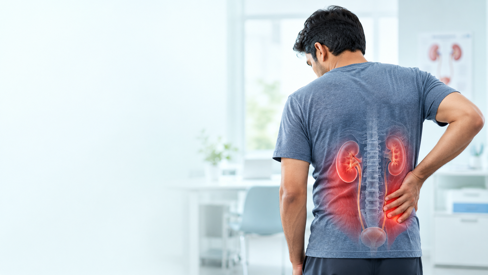 Kidney pain vs back pain, showing the location of the kidneys and lower back
